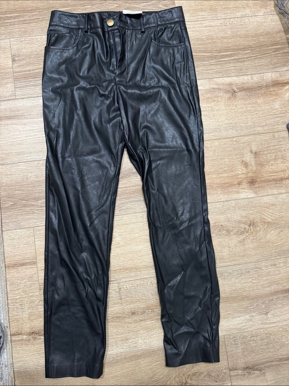 Pinko Black Faux Leather Straight Leg Pants